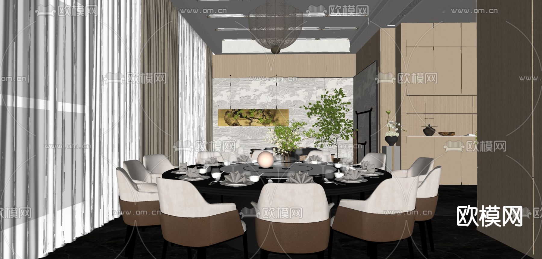 中式中餐厅包厢su模型下载（渲染图1）