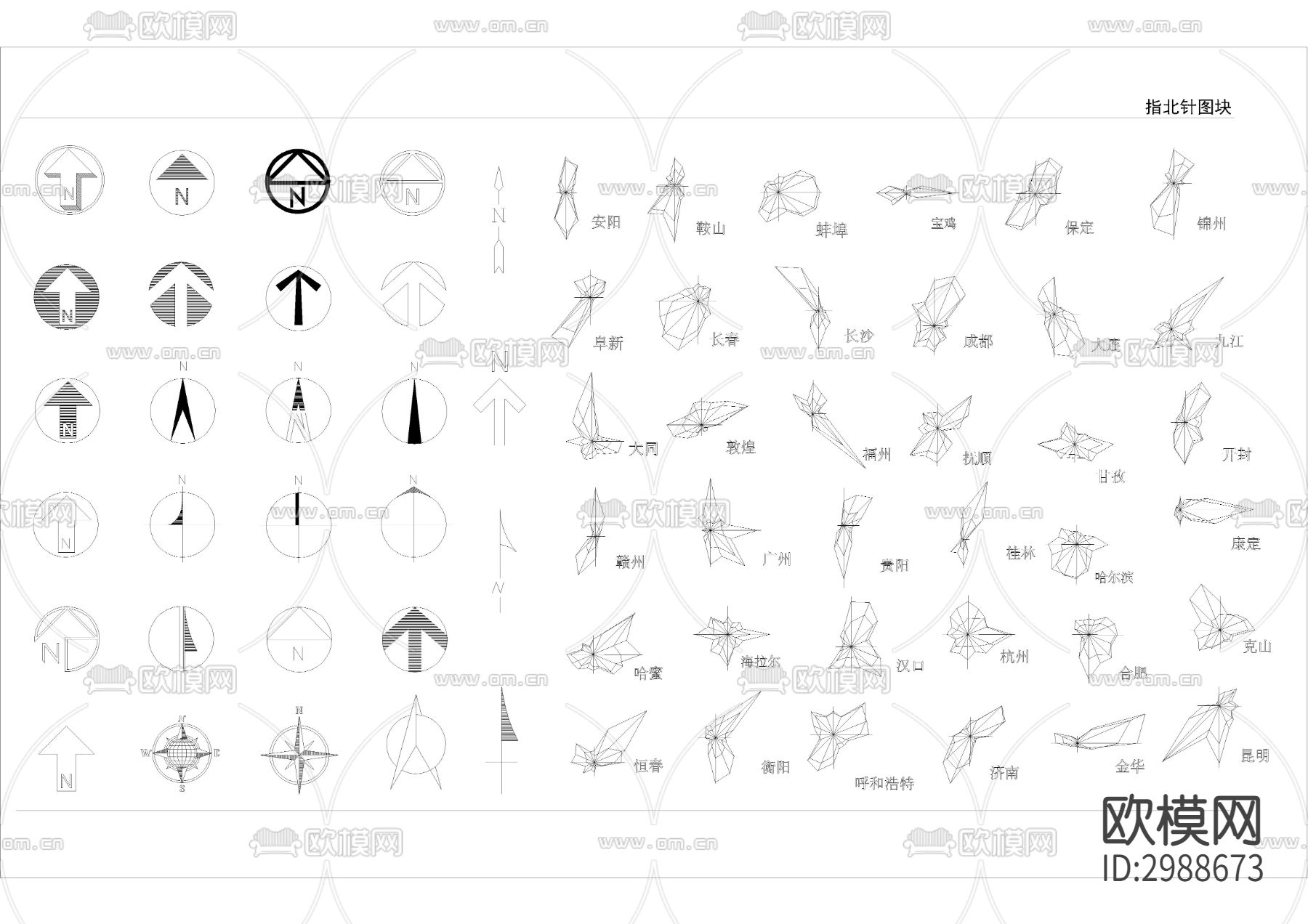 指北针风向标cad图库下载（渲染图2）
