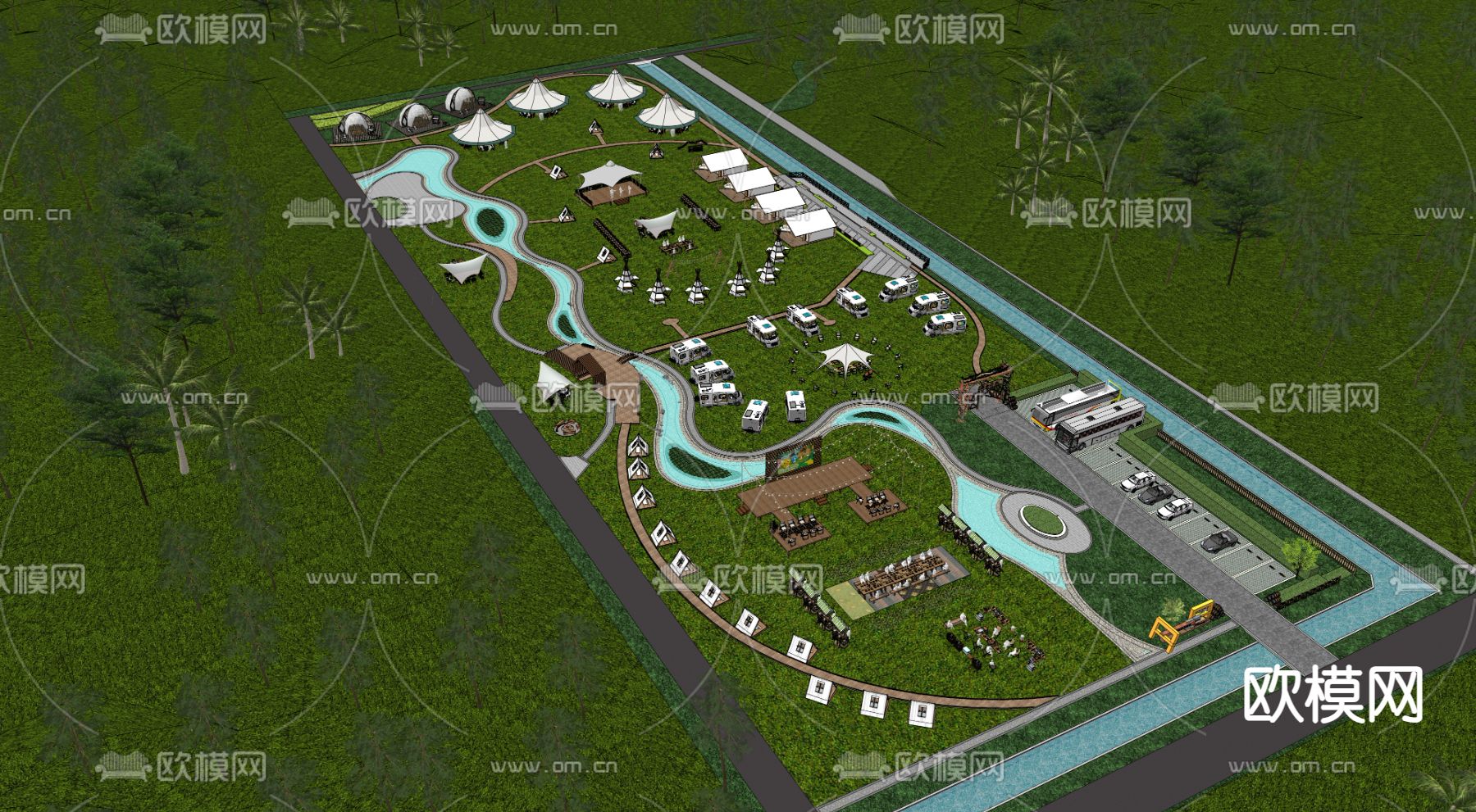 露营景观公园su模型下载（渲染图1）