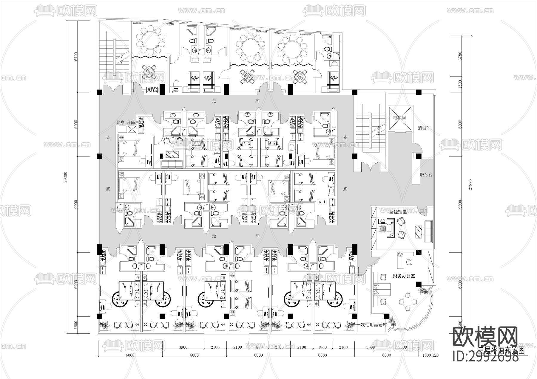 两层旅馆客房cad平面图下载（渲染图2）