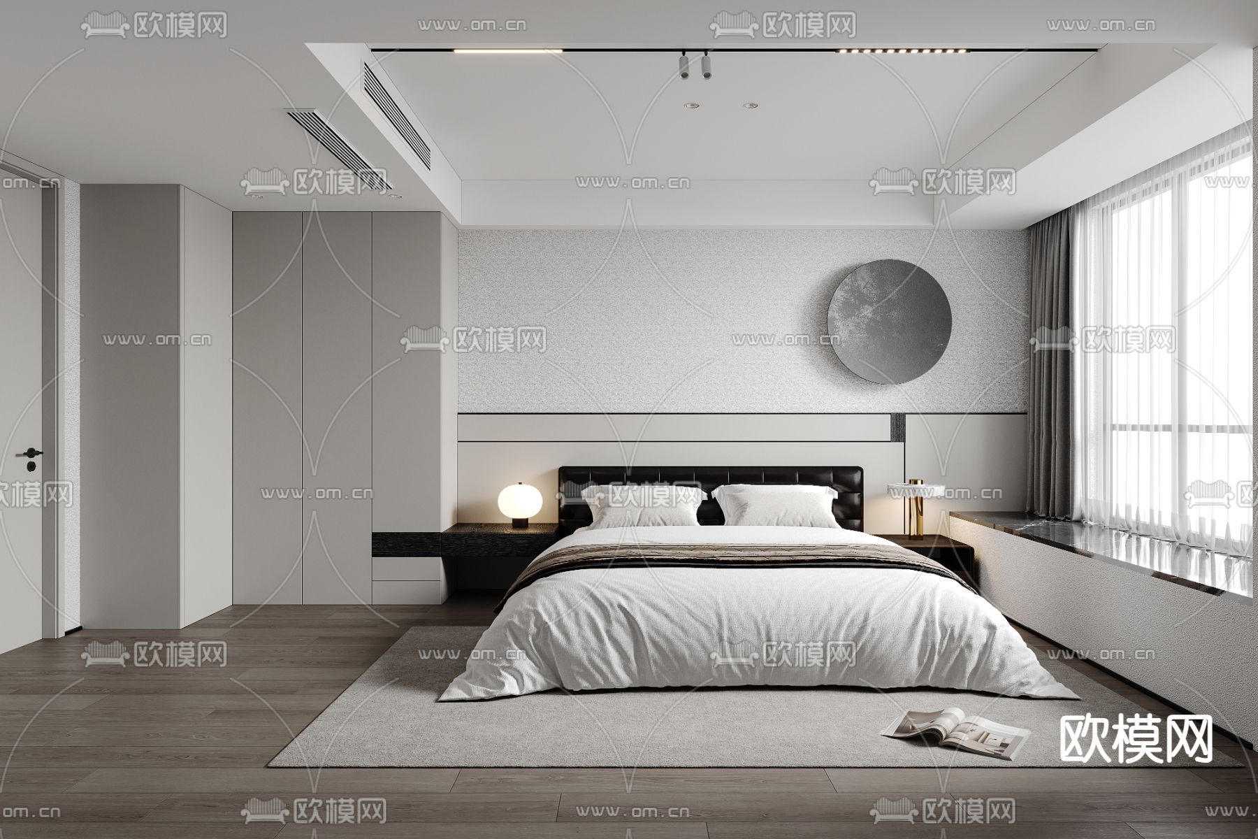 黑白灰卧室 主卧 主人房3d模型下载