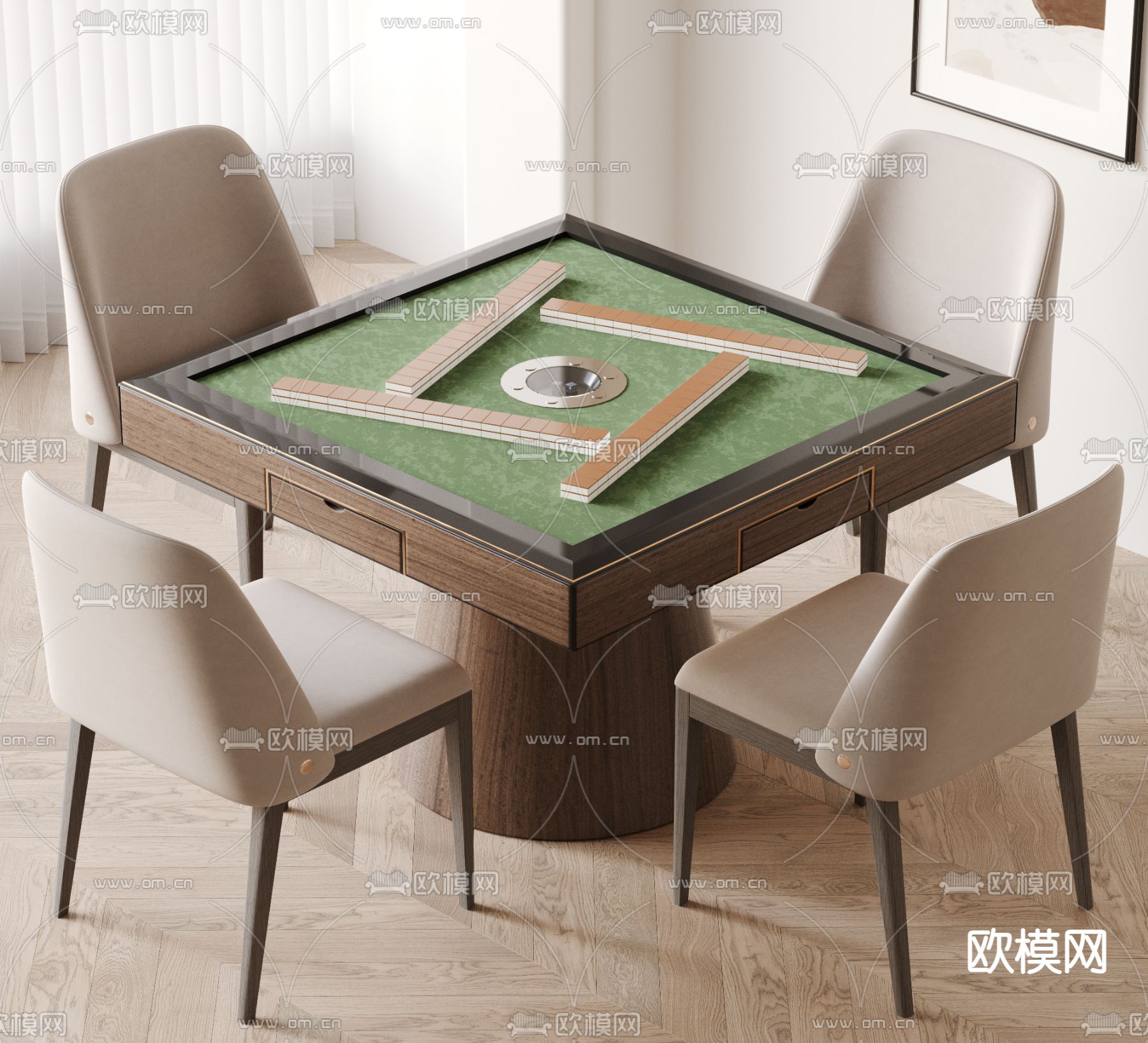 现代麻将桌 棋牌桌su模型下载（渲染图2）