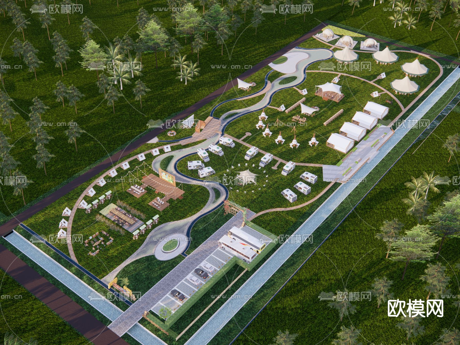露营景观公园su模型下载（渲染图3）
