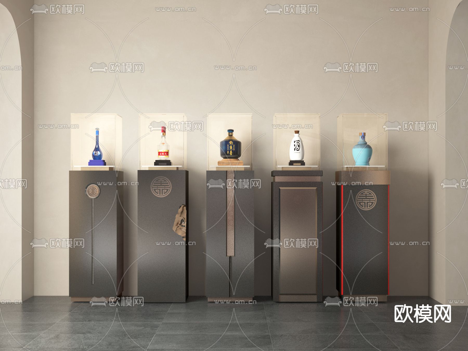 新中式白酒 酒瓶 玻璃展台3d模型下载