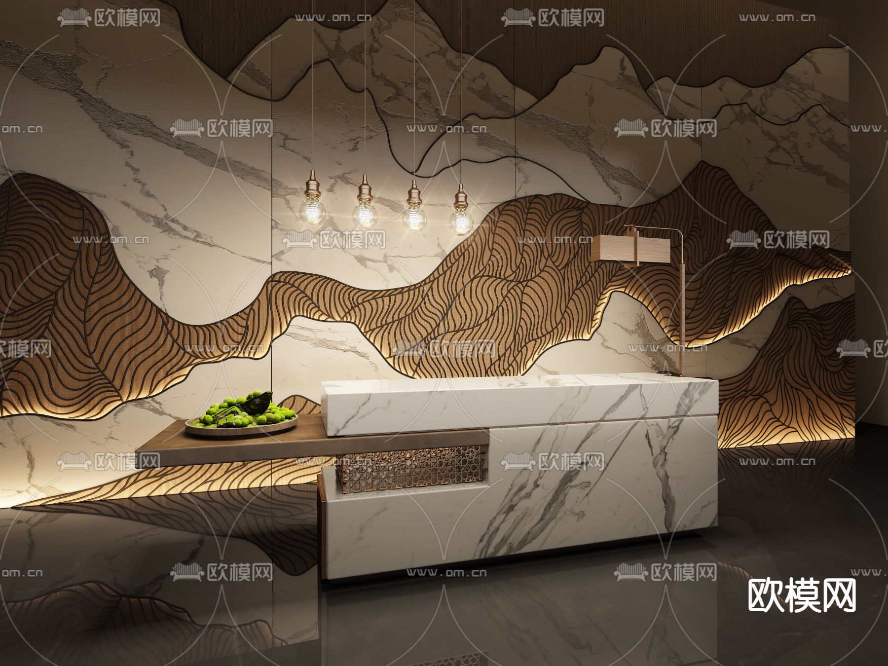 新中式前台 接待台 服务台3d模型下载