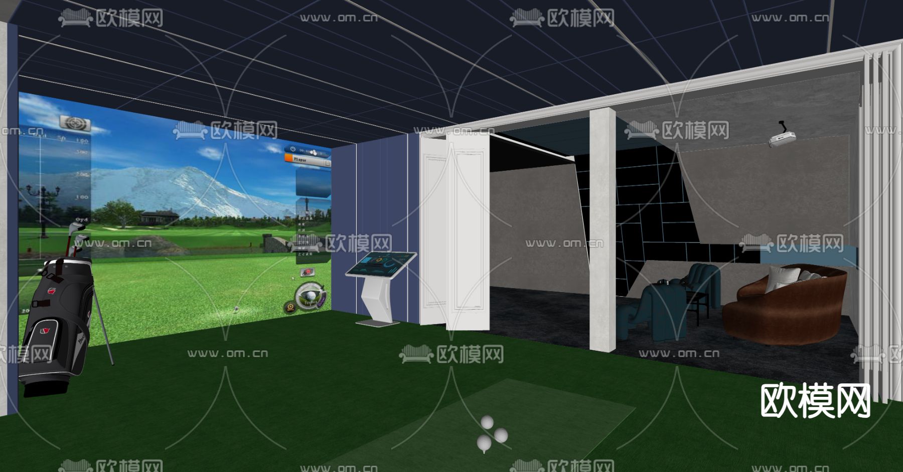现代高尔夫球室su模型下载（渲染图1）