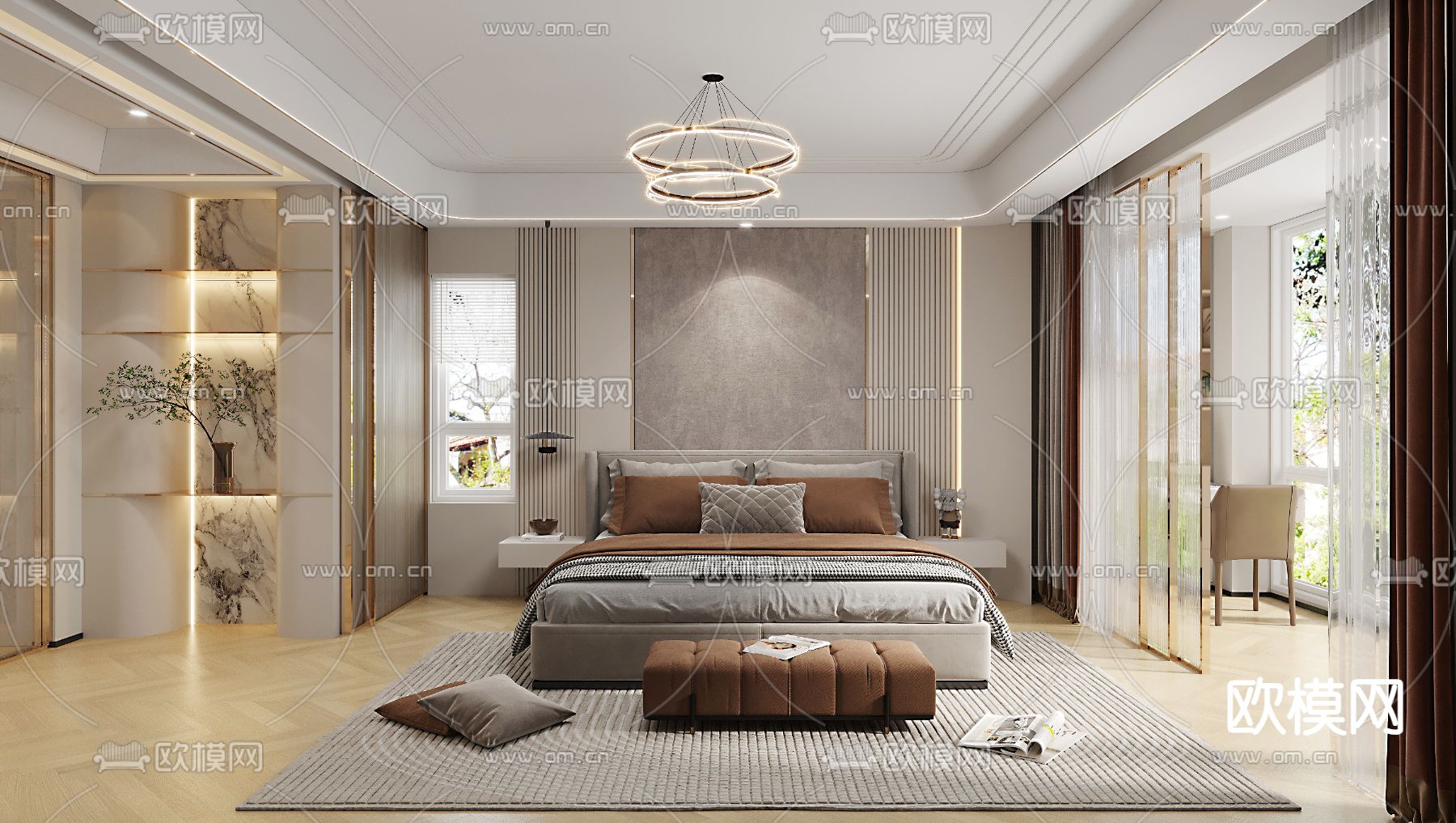 现代卧室 主人房3d模型下载