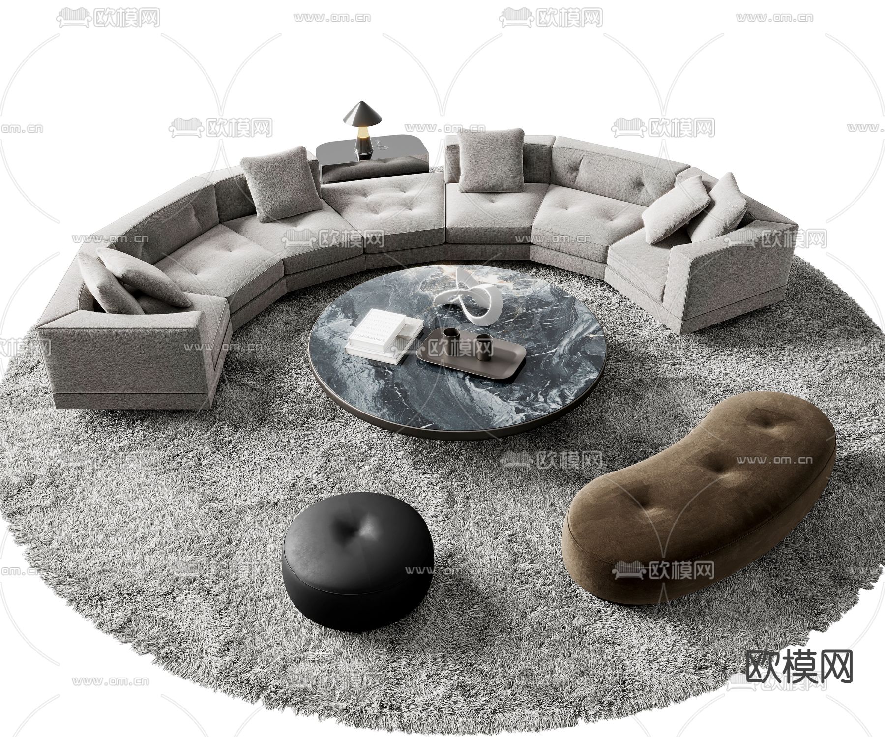 Minotti 组合沙发 弧形沙发3d模型下载（渲染图1）
