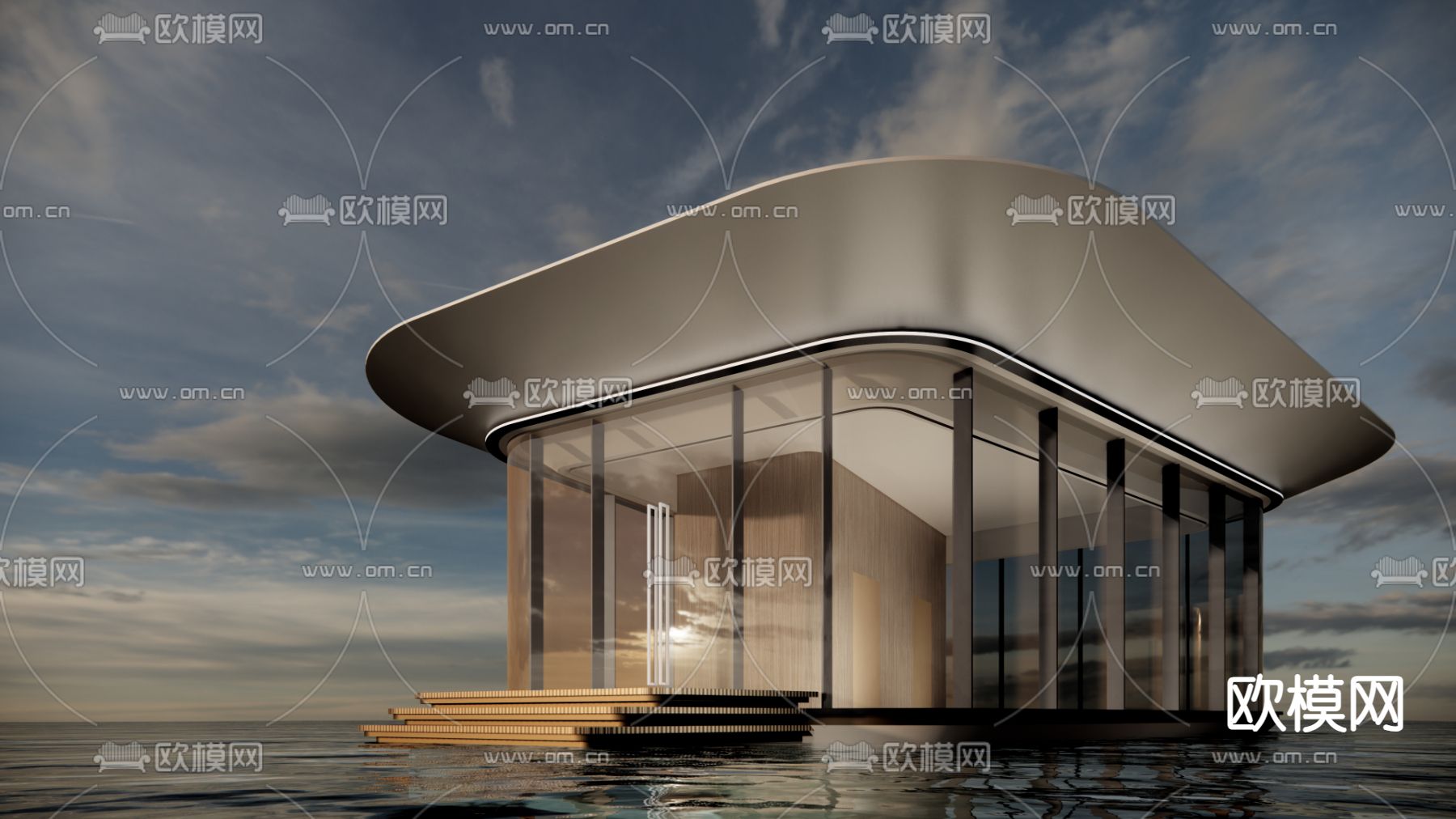 现代水上商场 科技展厅su模型下载（渲染图2）