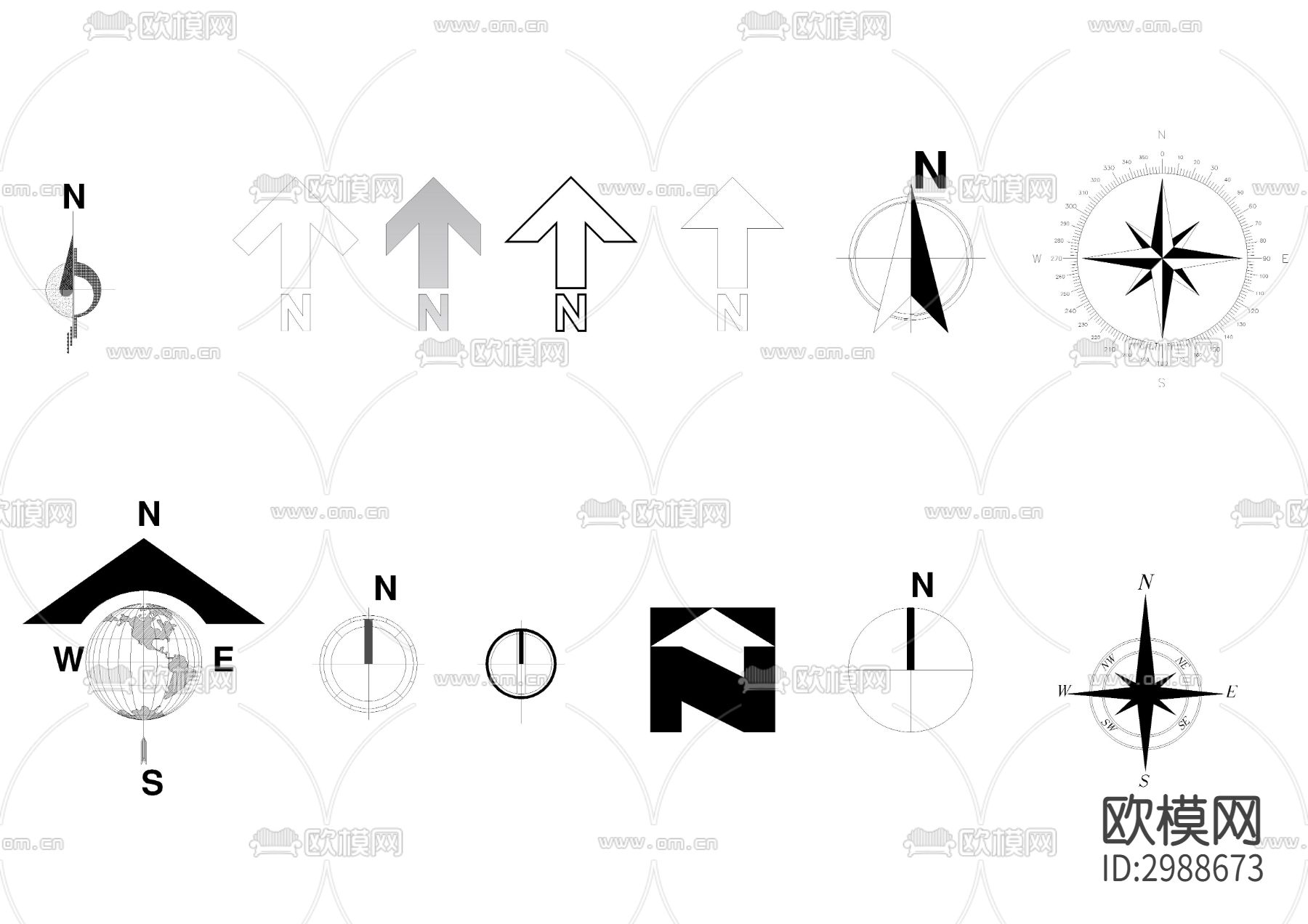 指北针风向标cad图库下载（渲染图5）