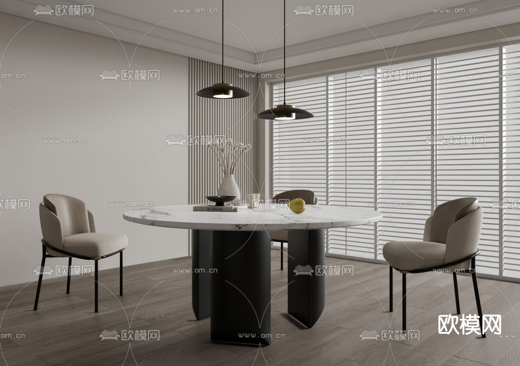 Minotti 餐桌椅su模型下载（渲染图2）