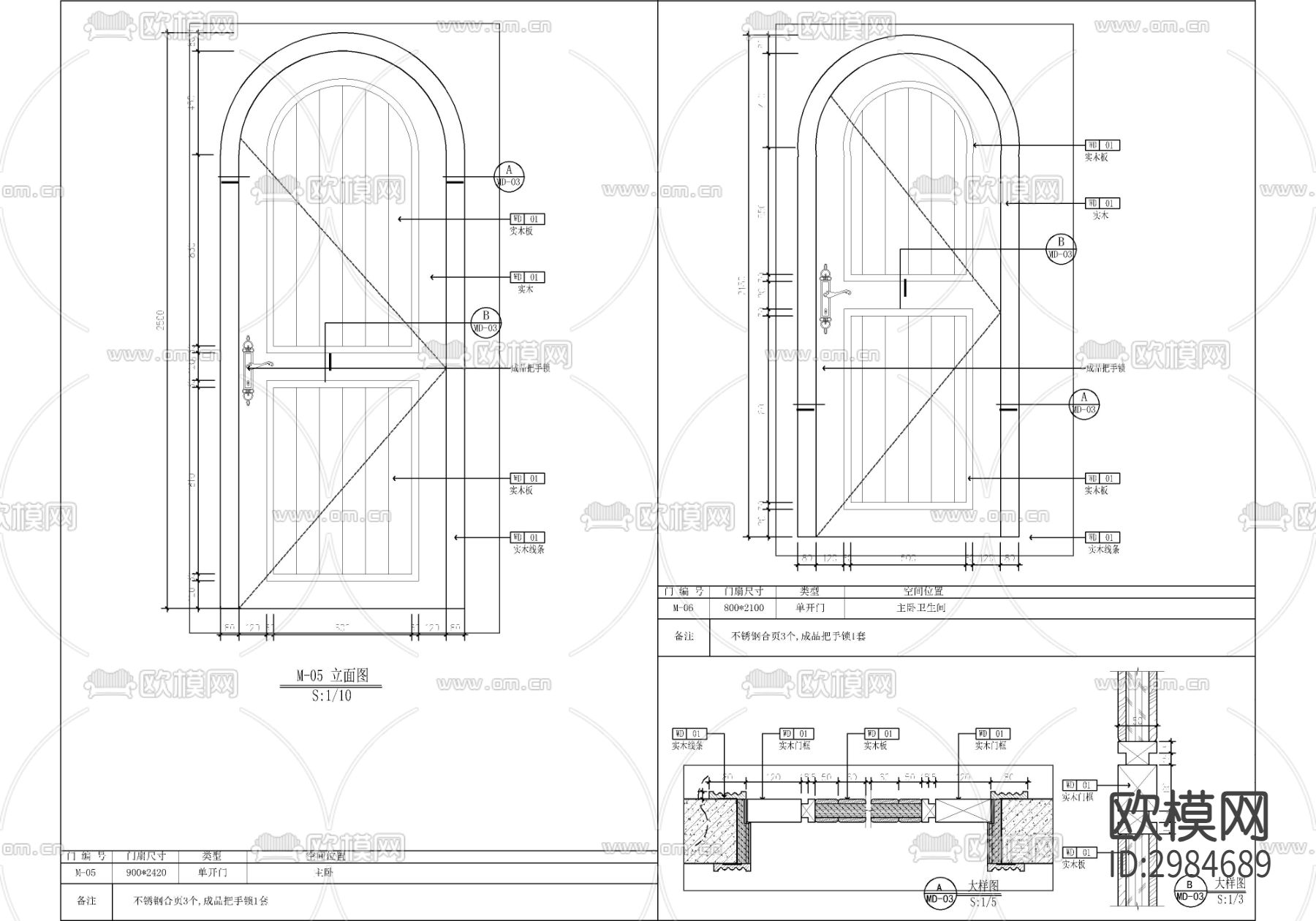 拱形门门表cad立面图 大样图下载（渲染图1）