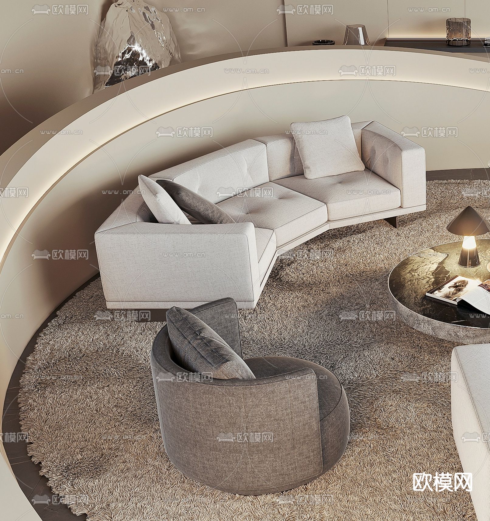 Minotti 组合沙发 弧形沙发3d模型下载（渲染图3）
