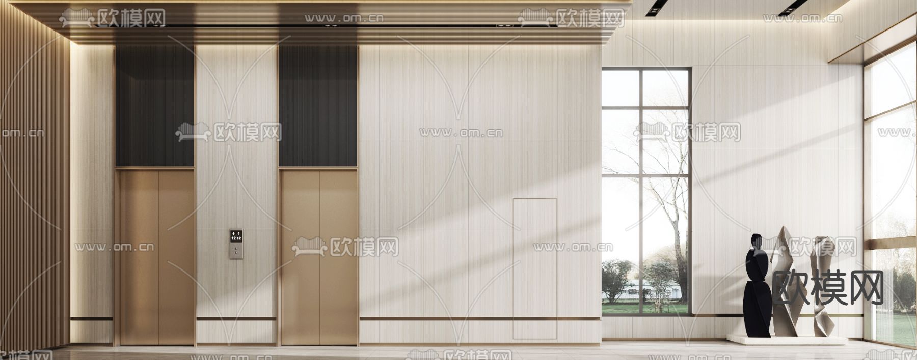 现代电梯厅 电梯间3d模型下载（渲染图2）