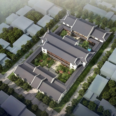  中式四合院鸟瞰su模型 