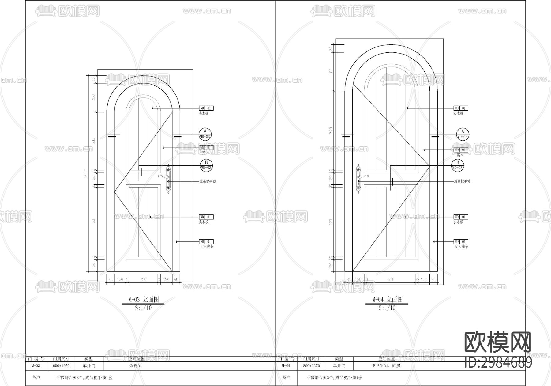 拱形门门表cad立面图 大样图下载（渲染图2）
