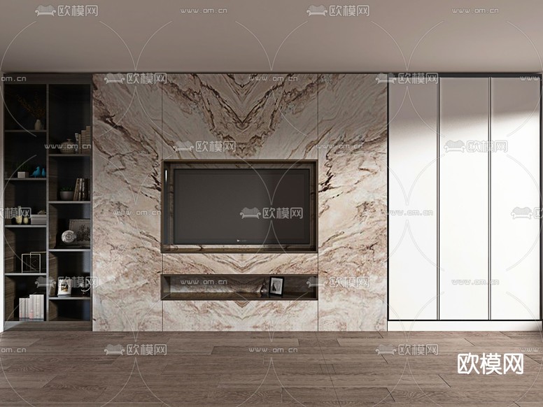 轻奢电视背景3d模型下载