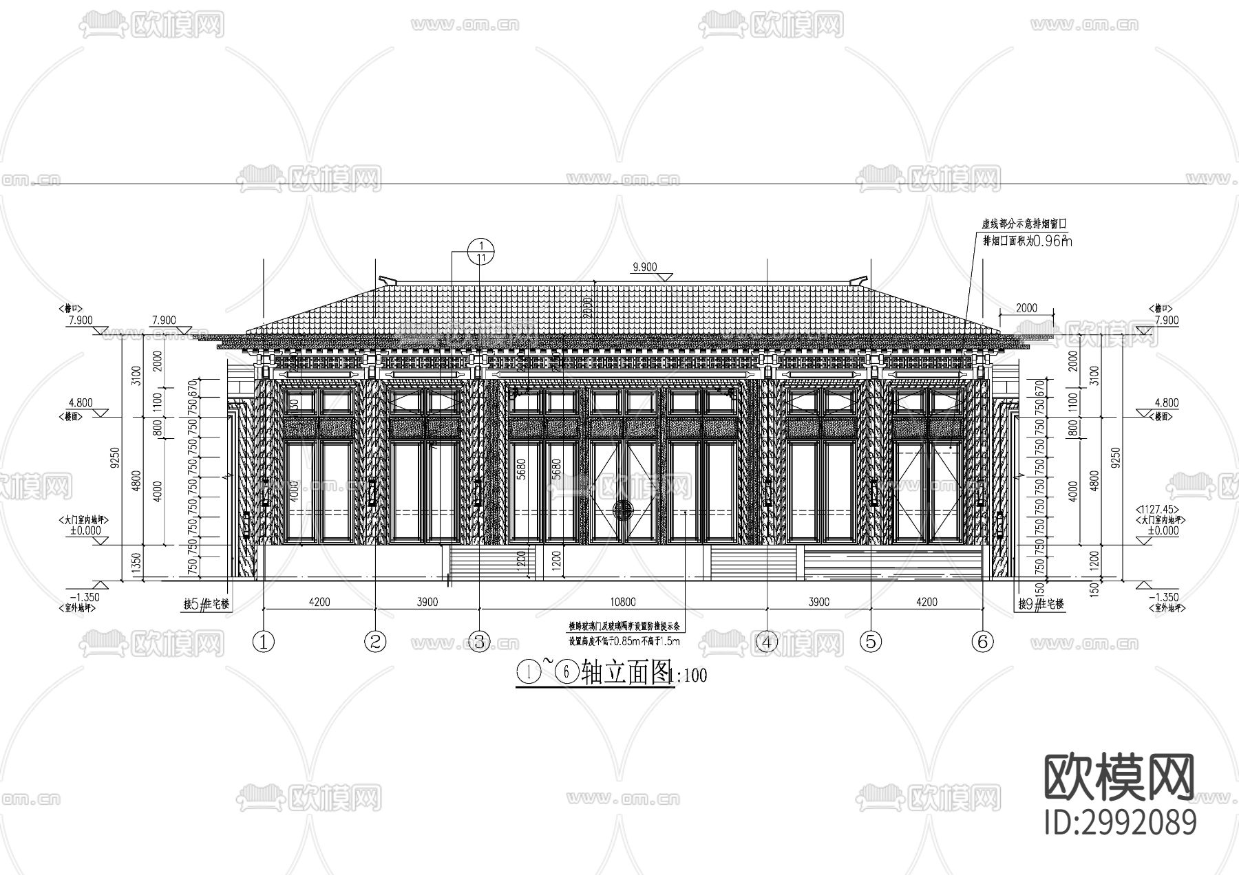 小区入口建筑cad施工图下载（渲染图4）