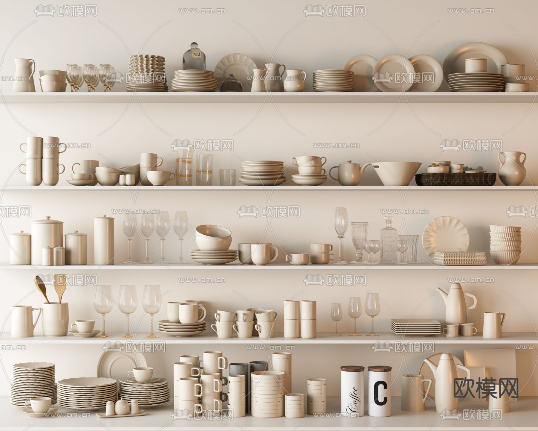 厨房用品 碗碟 杯子 水壶3d模型下载