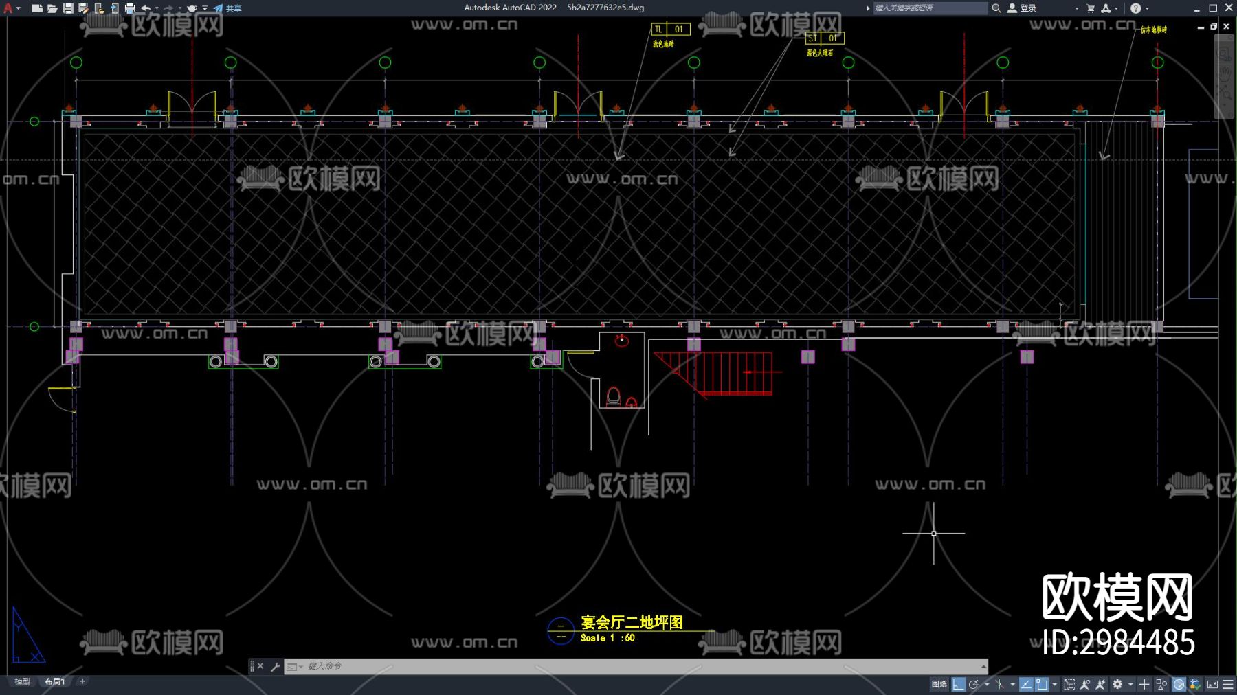 宴会厅cad平面图下载（渲染图3）