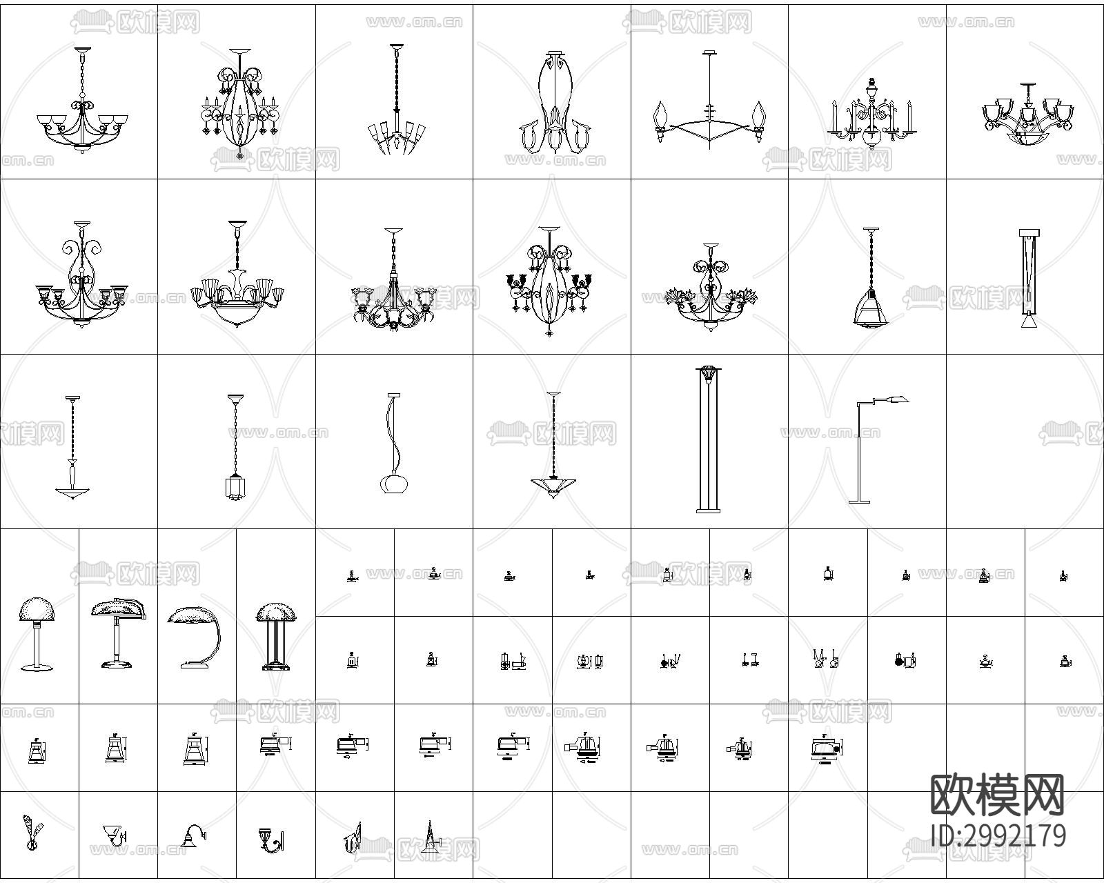 灯具 开关 插座 面板 图例 符号cad图库下载（渲染图4）