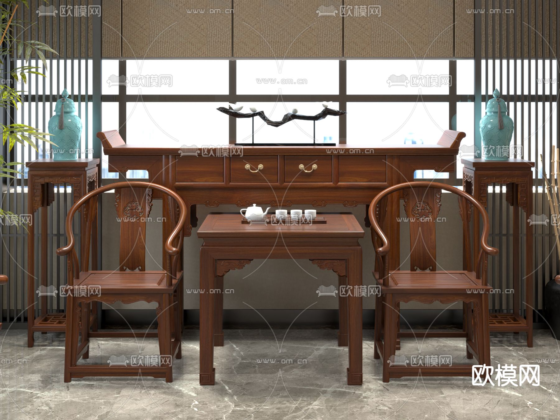 中式休息室 洽谈室3d模型下载（渲染图4）