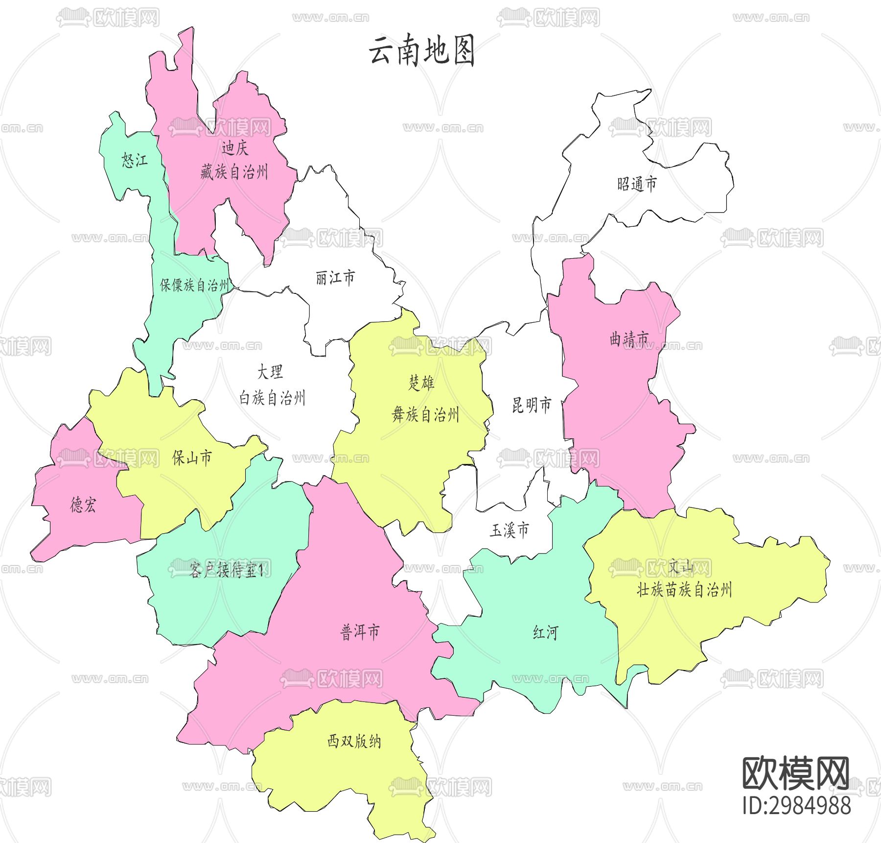 云南地图cad图库（带ps文件）下载（渲染图1）