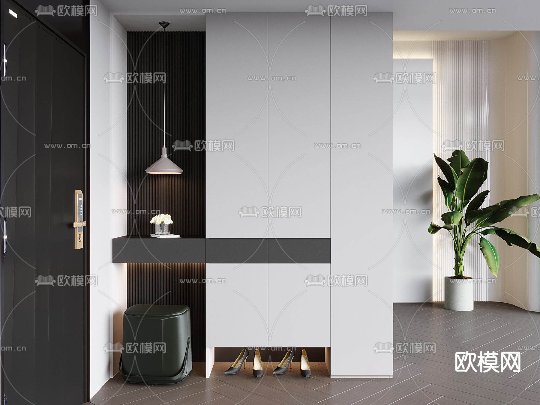 现代鞋柜su模型下载（渲染图2）