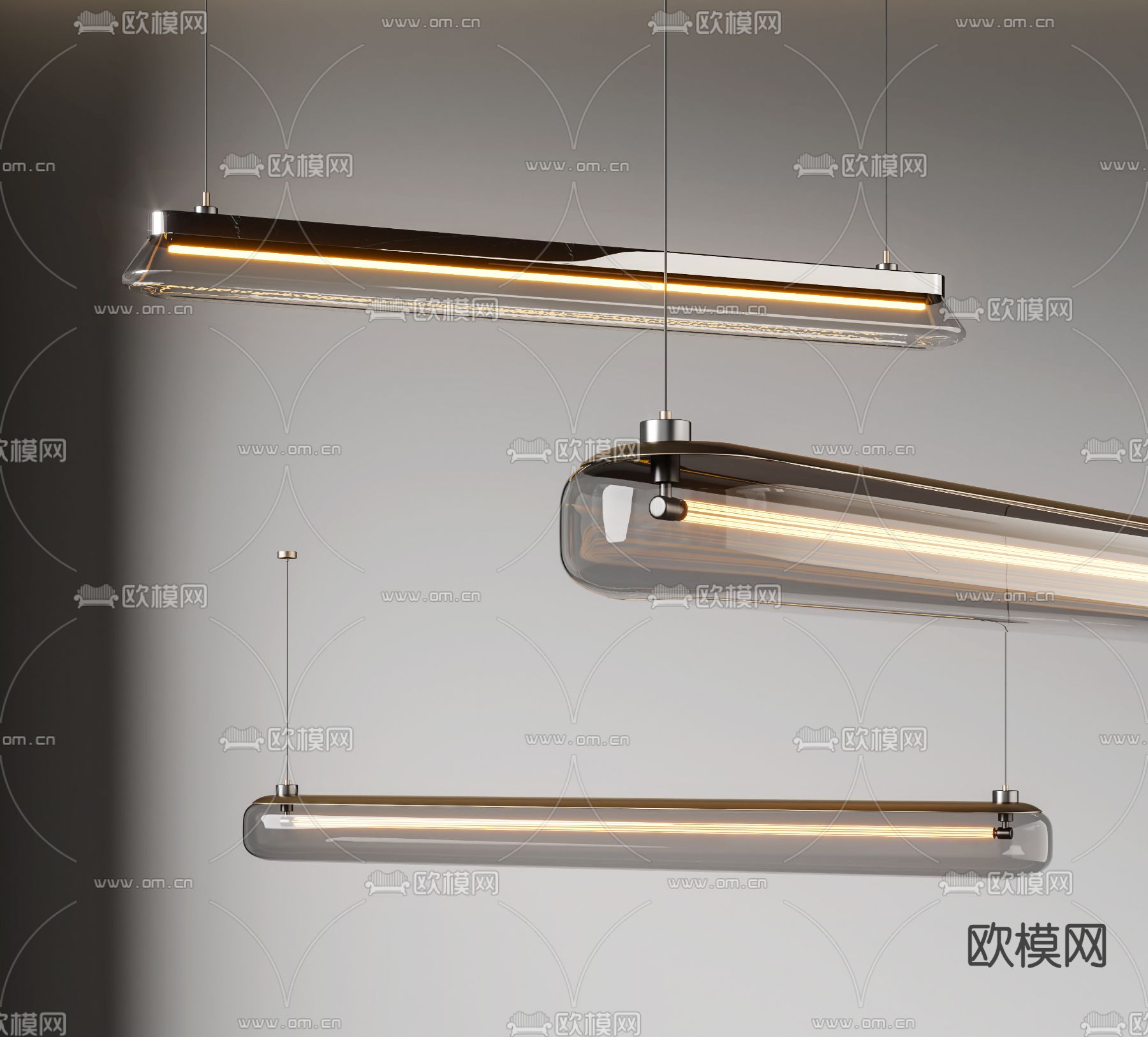 现代吊灯 长吊灯 玻璃吊灯su模型下载（渲染图2）