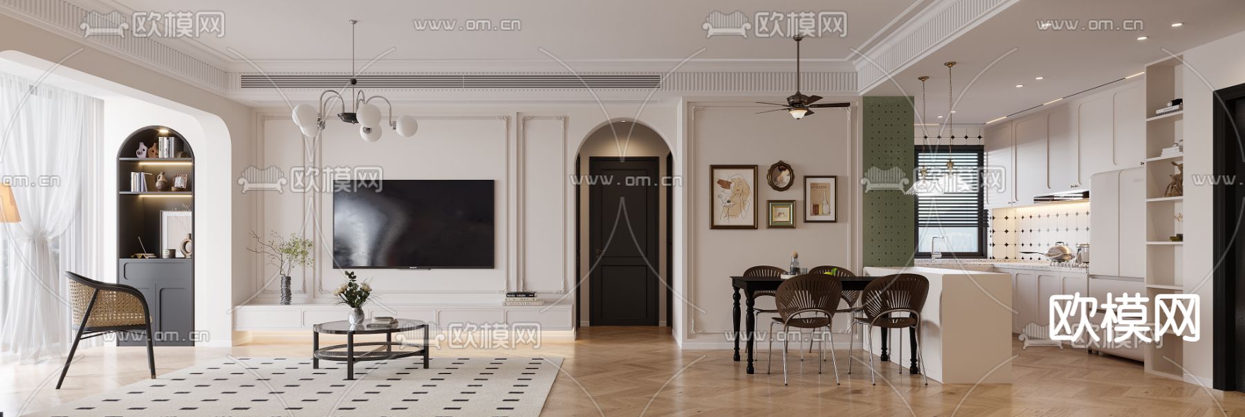 法式客餐厅 中古风客餐厅3d模型下载（渲染图2）