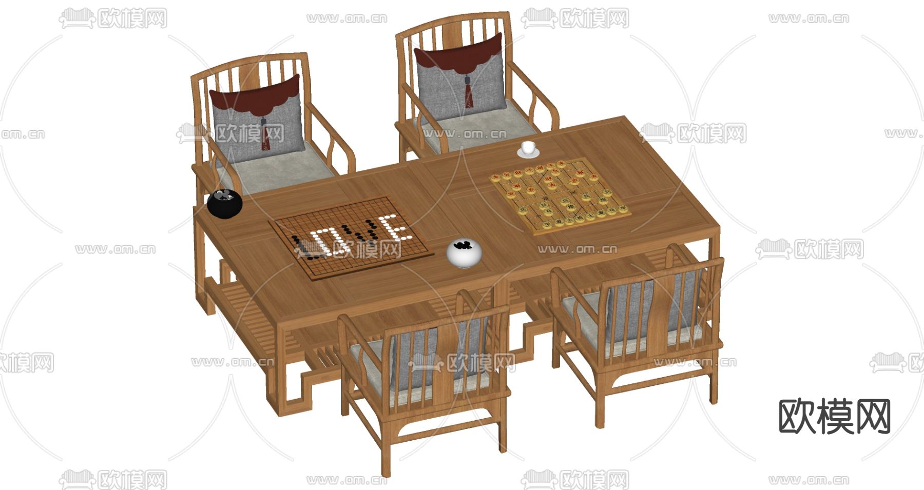 中式棋牌桌 象棋 围棋su模型下载（渲染图2）