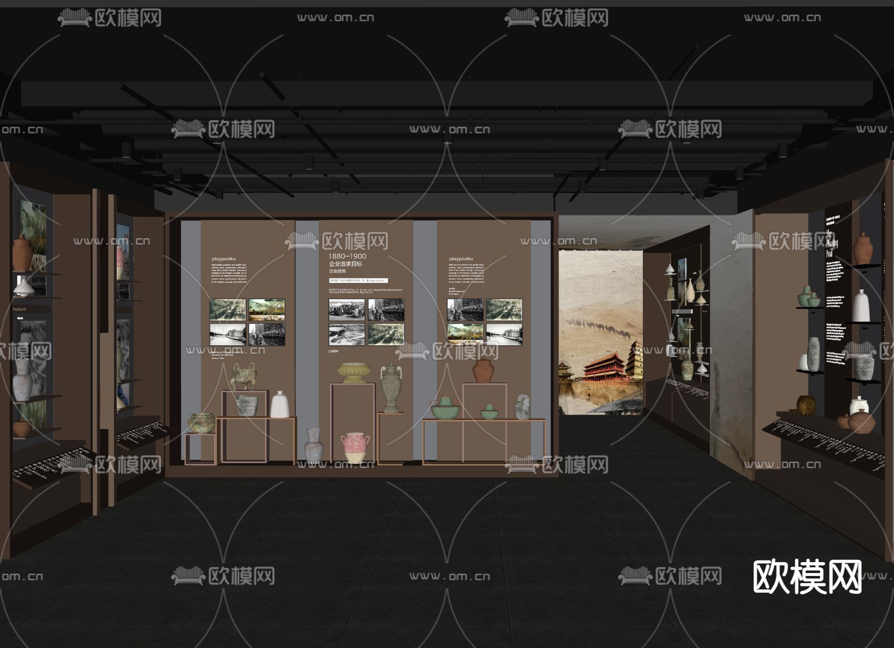 新中式博物馆 文化馆su模型下载（渲染图1）