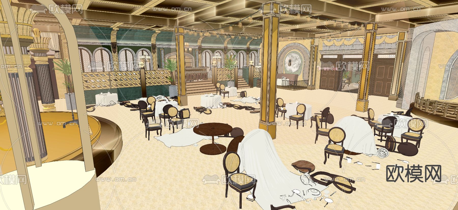 欧式古典 宴会厅 歌舞厅su模型下载（渲染图4）