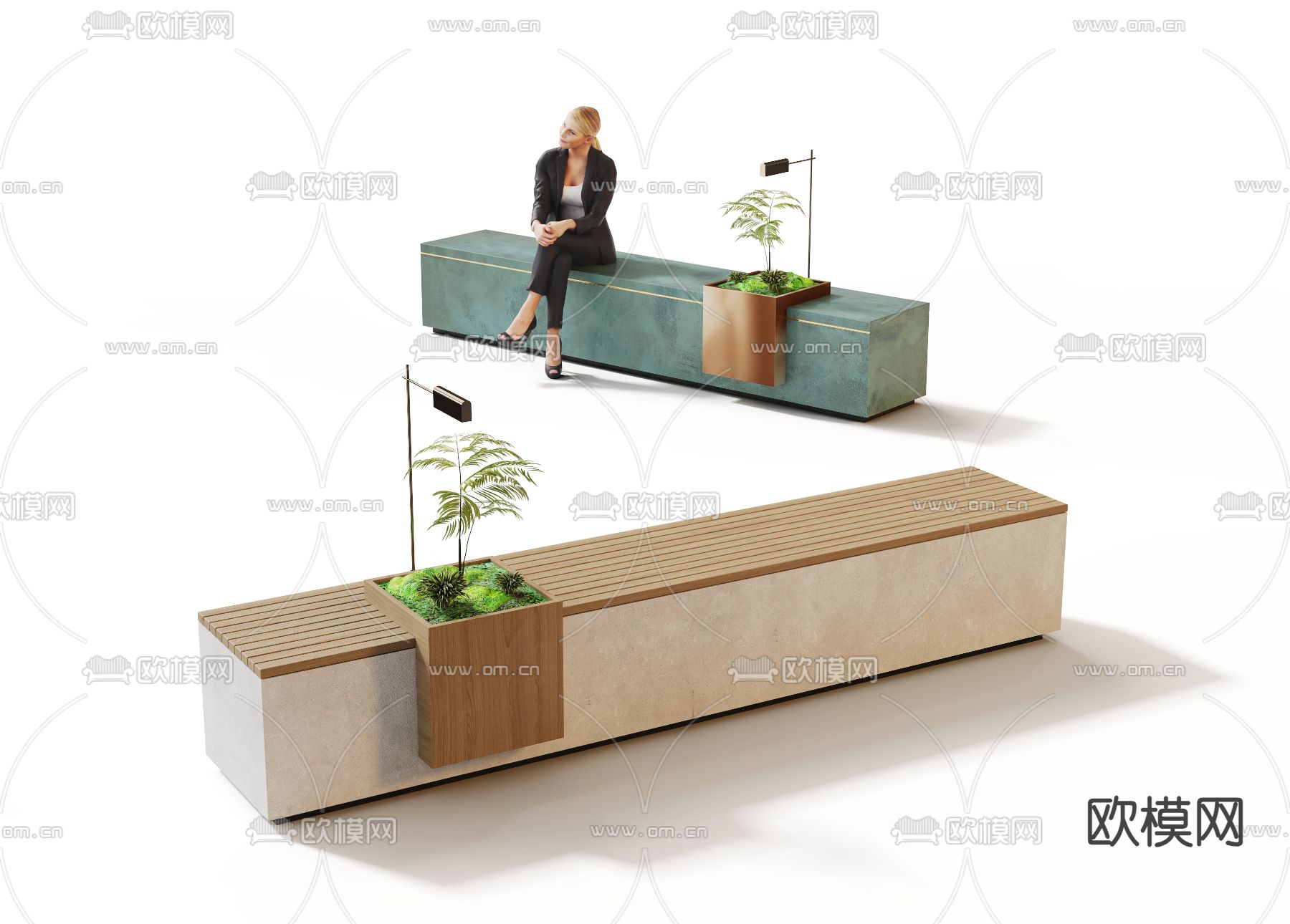 户外景观长凳 休闲座椅 条凳su模型下载（渲染图1）