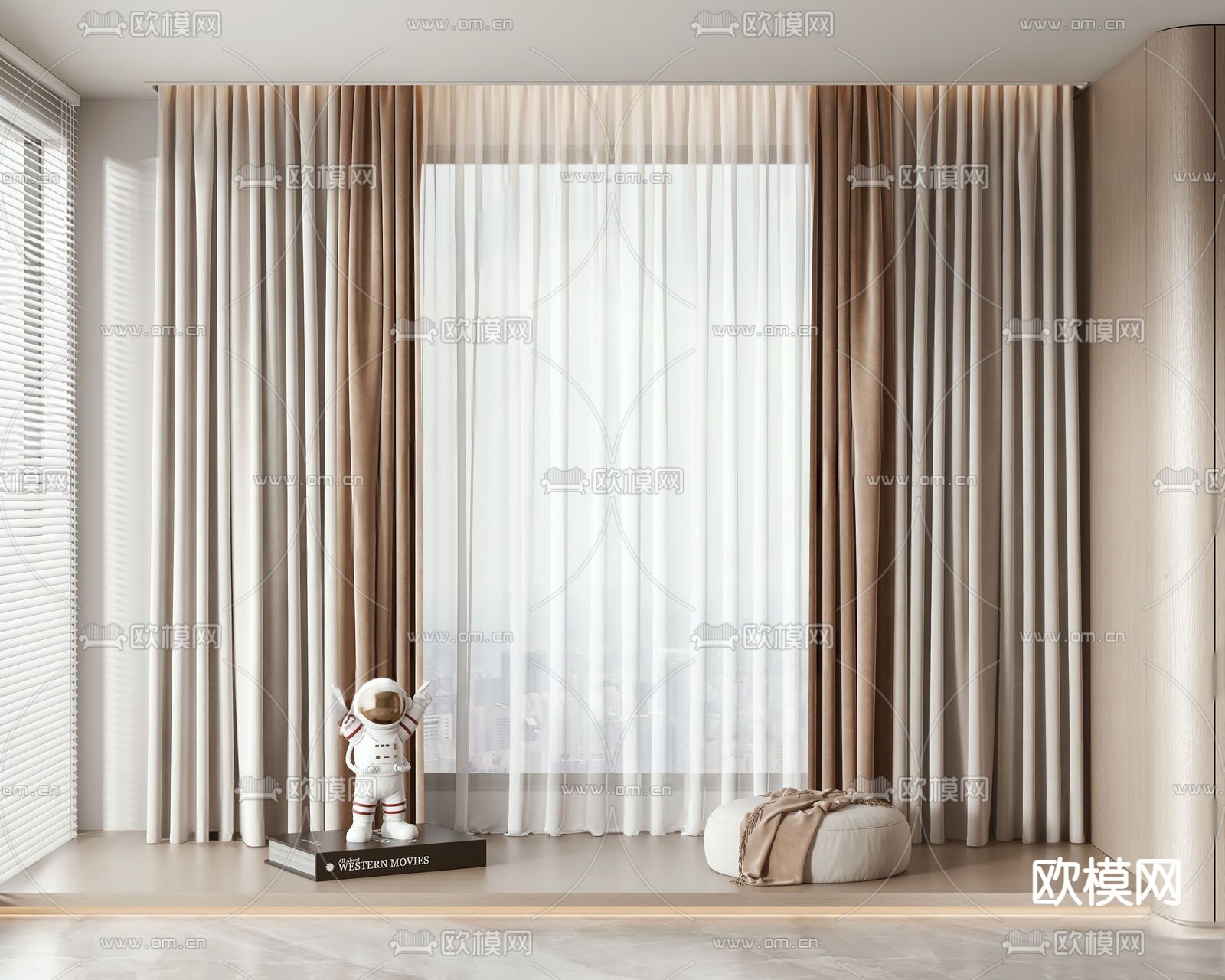 现代窗帘 窗纱su模型下载（渲染图2）