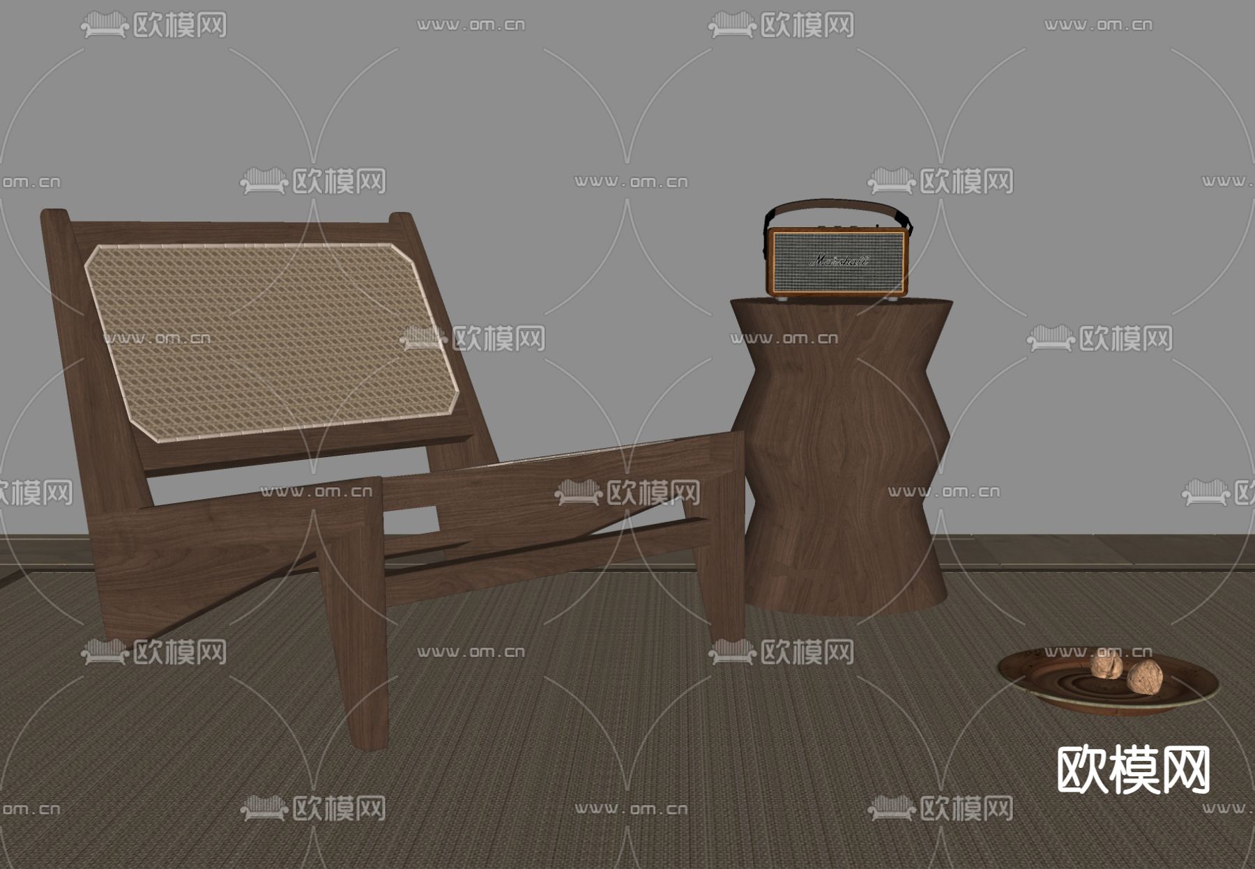 侘寂风休闲躺椅su模型下载（渲染图1）