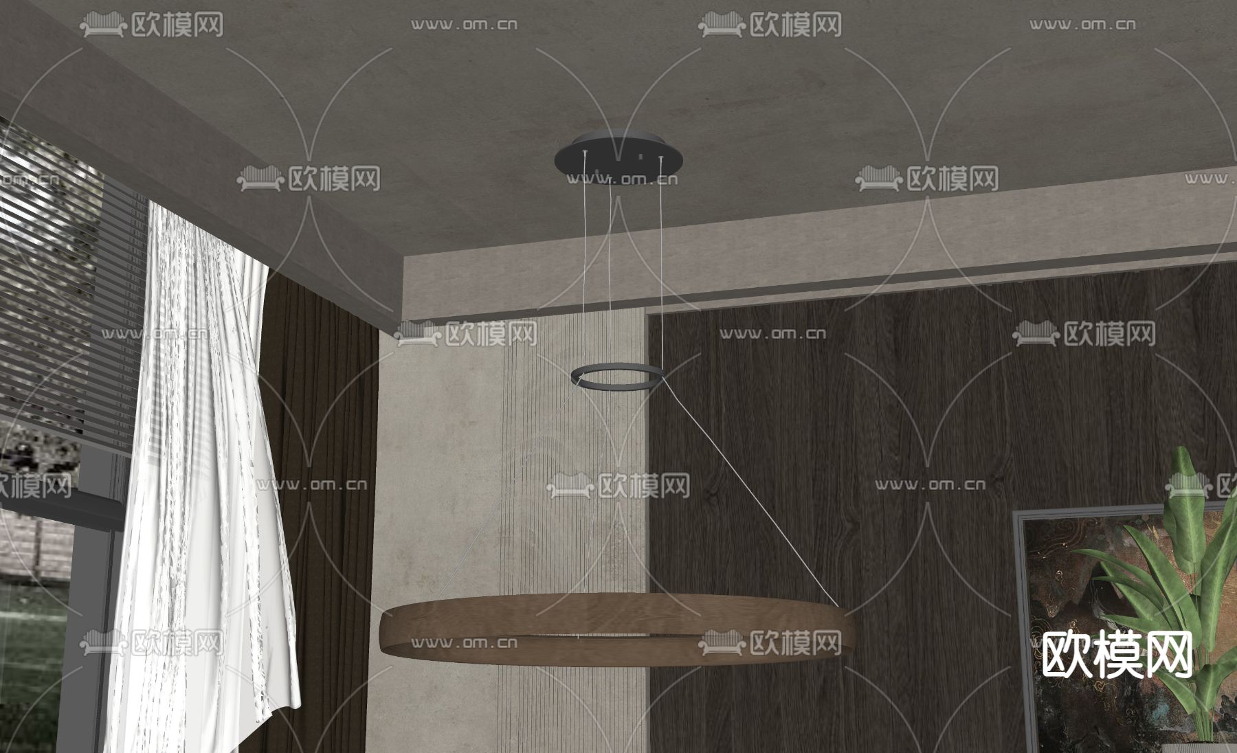 现代吊灯 圆环吊灯su模型下载（渲染图2）