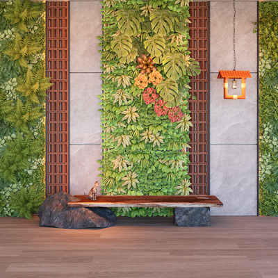  植物背景墙su模型 