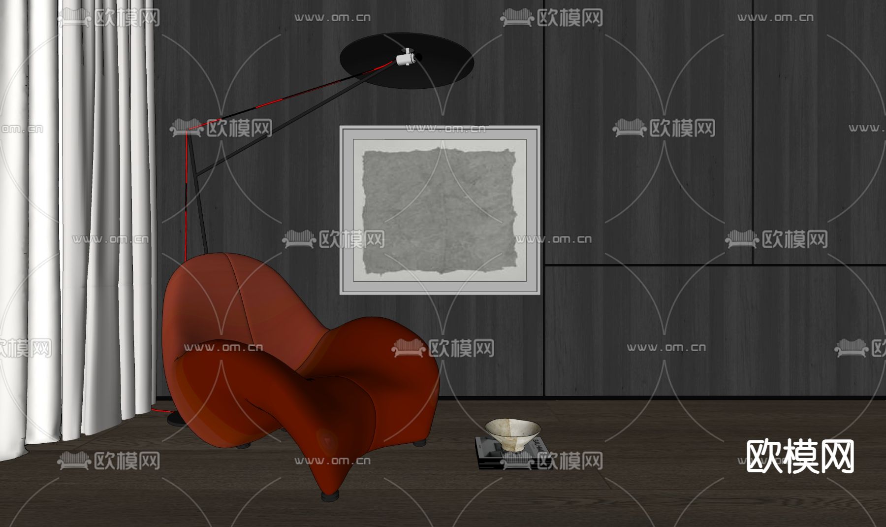 现代装饰画 挂画 抽象画su模型下载（渲染图2）