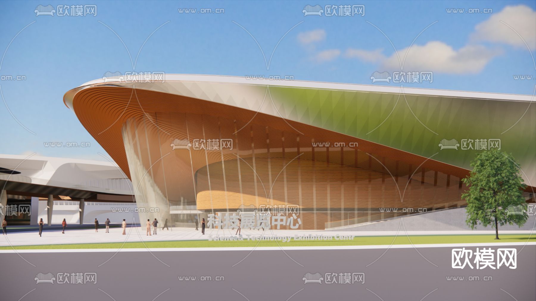 科技展览中心 艺术中心su模型下载（渲染图2）