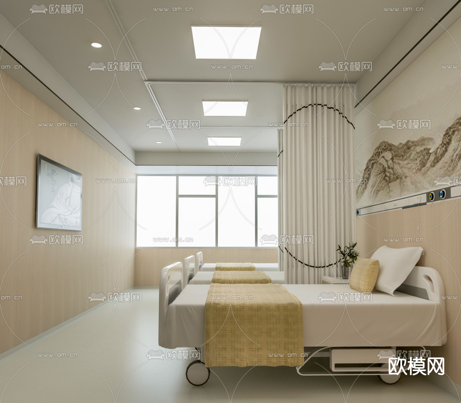 医科病房 医院护理房su模型下载（渲染图1）