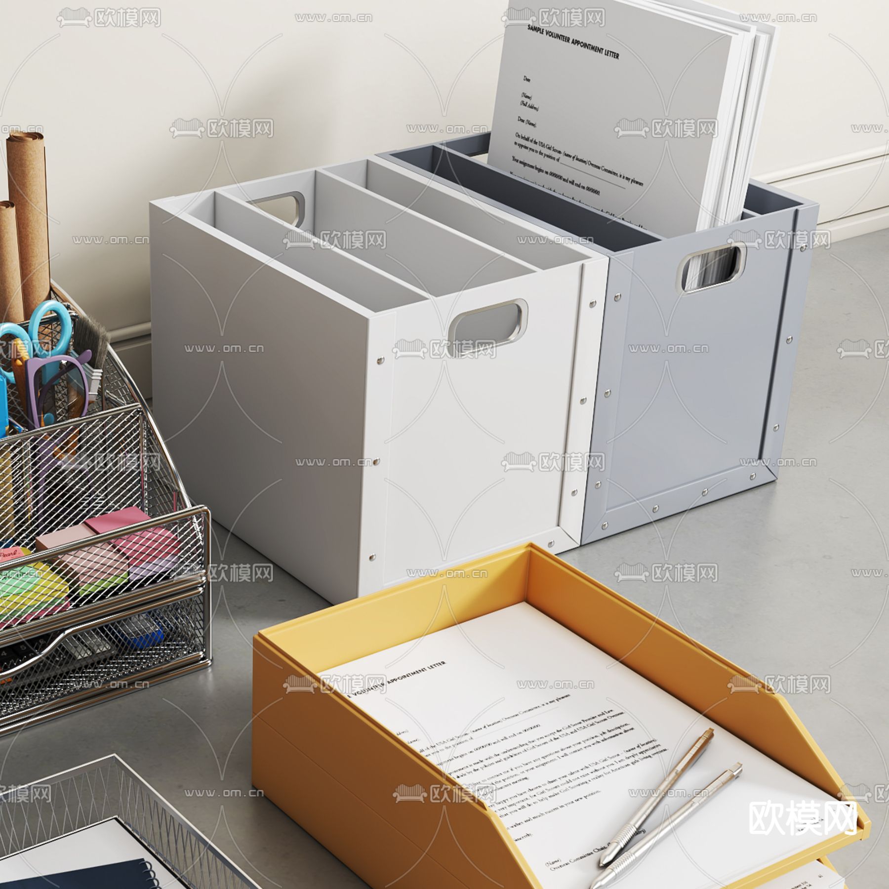 办公用品 文件夹 收纳架3d模型下载（渲染图3）