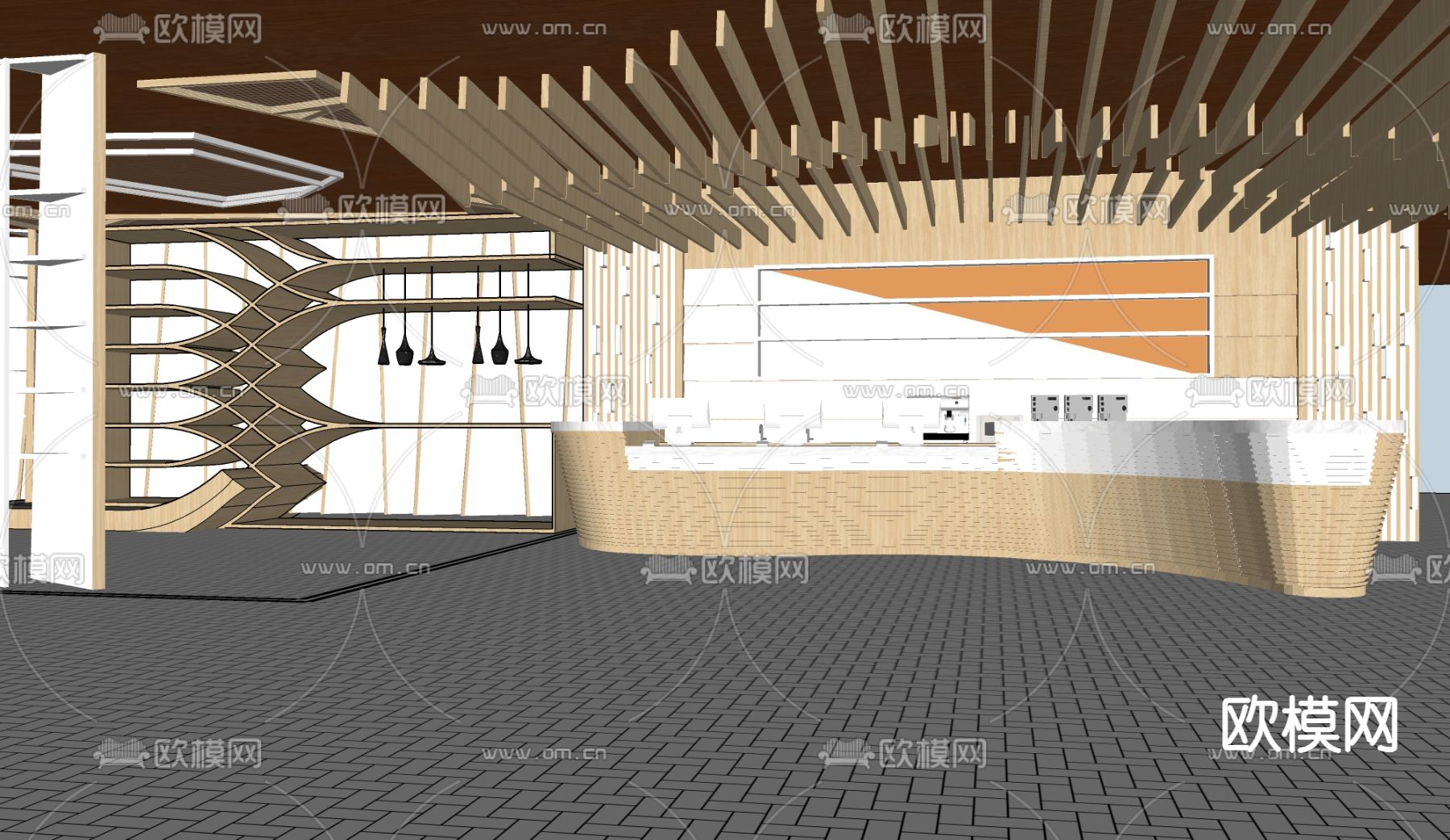 自然风前台 接待su模型下载（渲染图3）