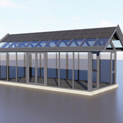  现代阳光房 玻璃房su模型 
