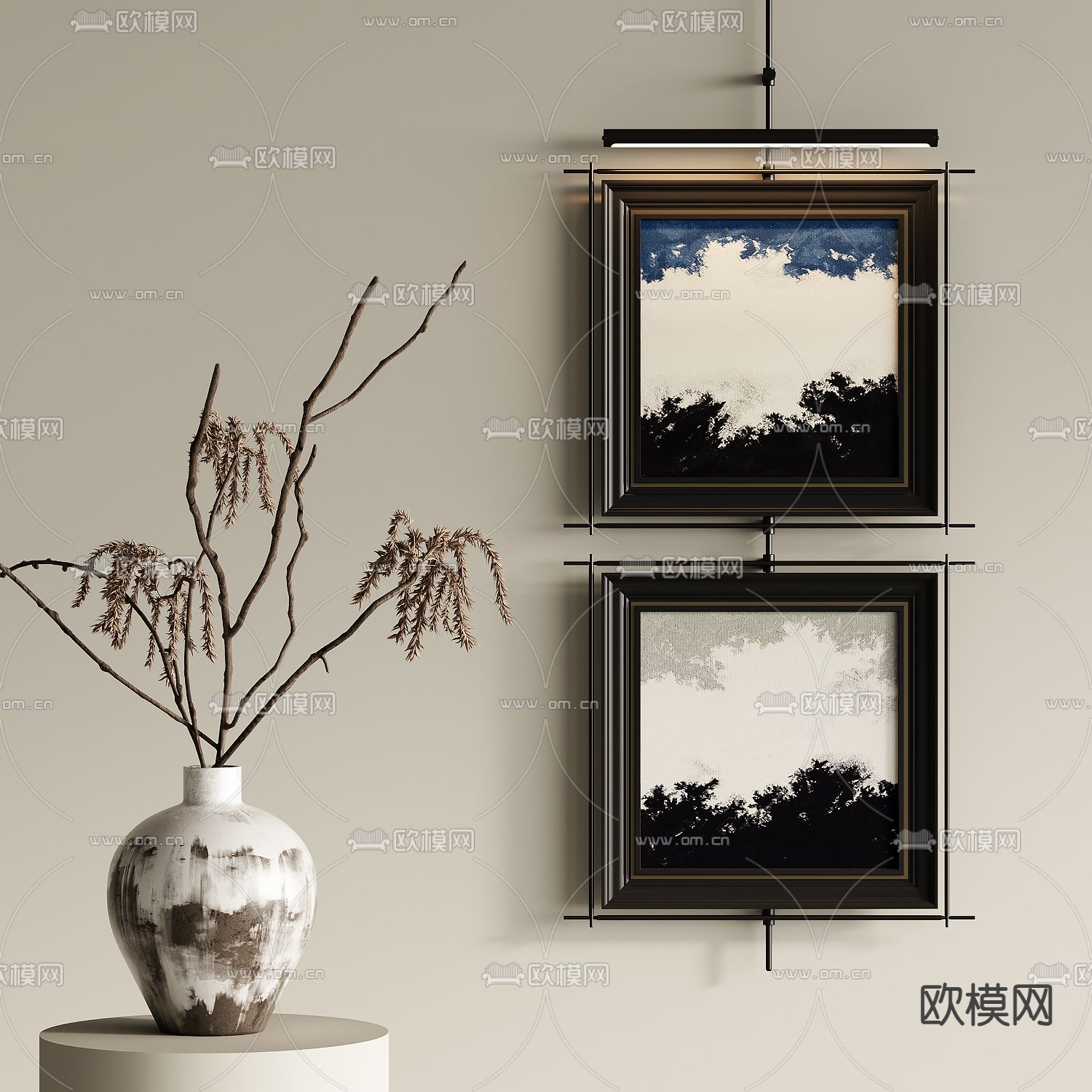 侘寂风装饰画 组合画 挂画su模型