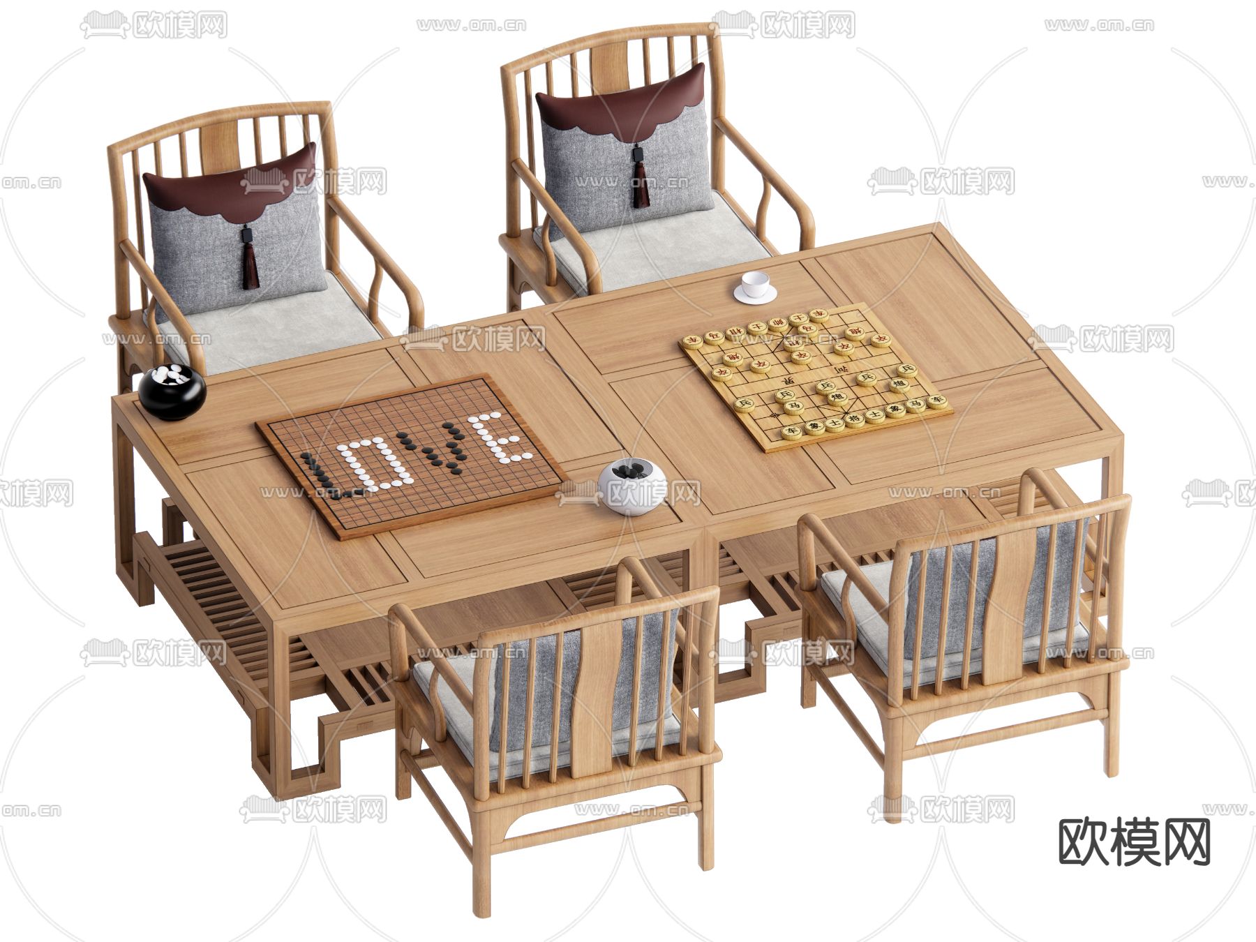 中式棋牌桌 象棋 围棋su模型下载（渲染图1）