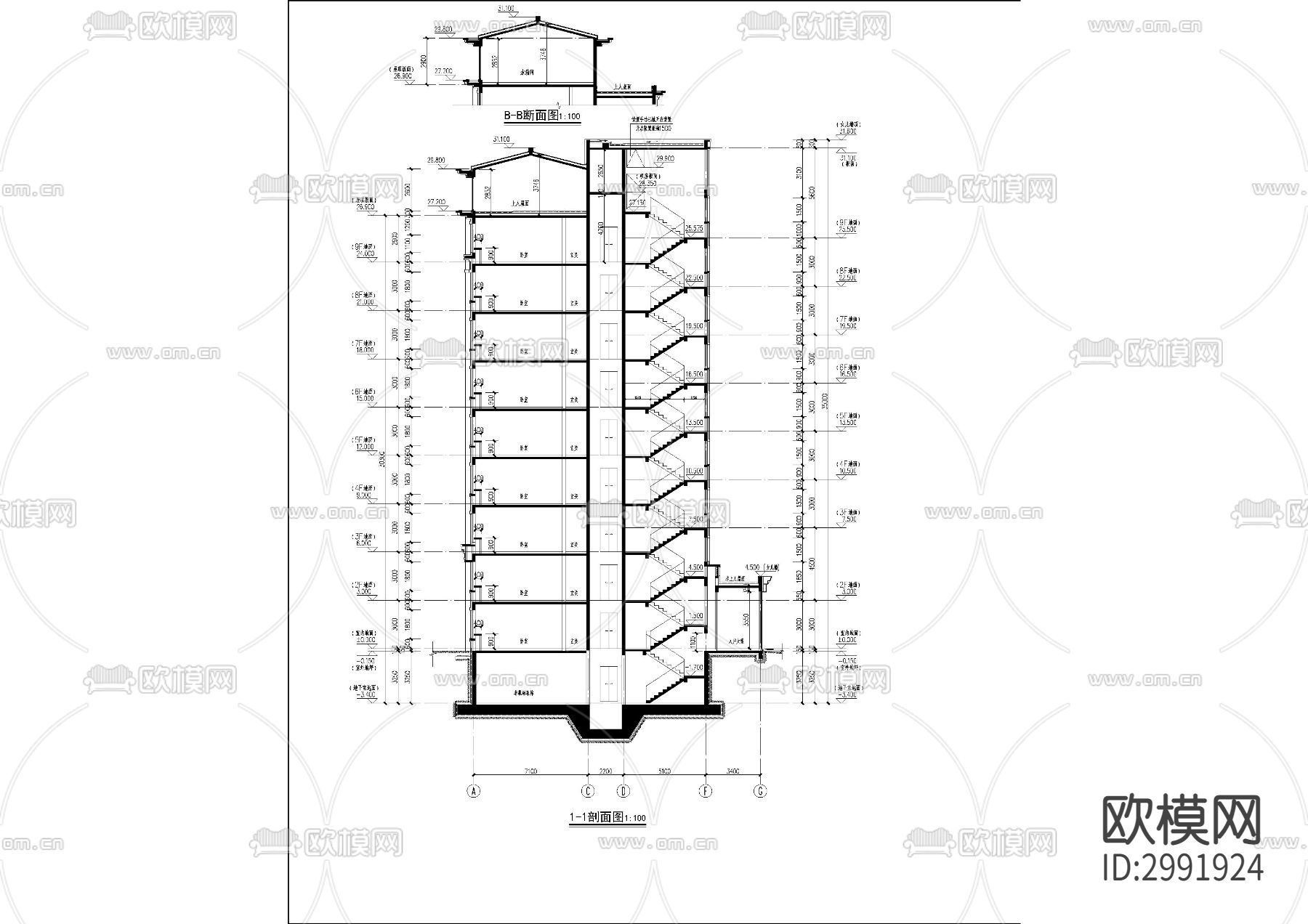 中式高层住宅cad施工图下载（渲染图4）