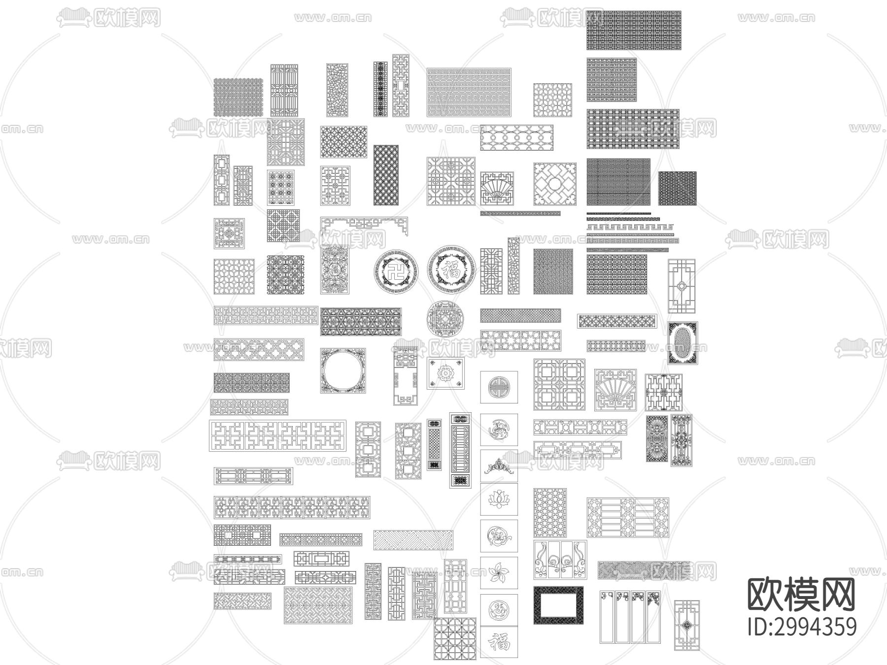 中式镂空雕花cad图库下载（渲染图1）