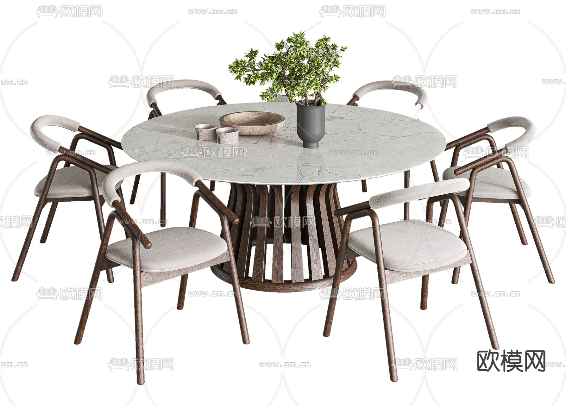 侘寂餐桌椅 圆餐桌3d模型下载