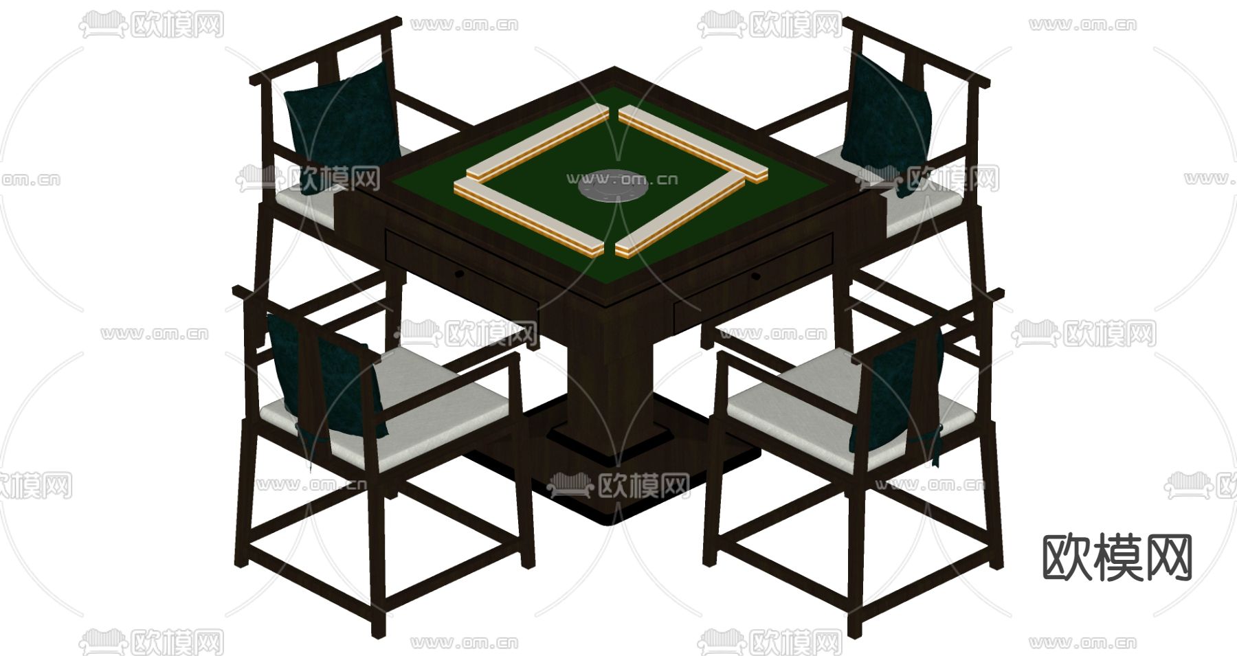 新中式棋牌桌 麻将桌su模型下载（渲染图2）